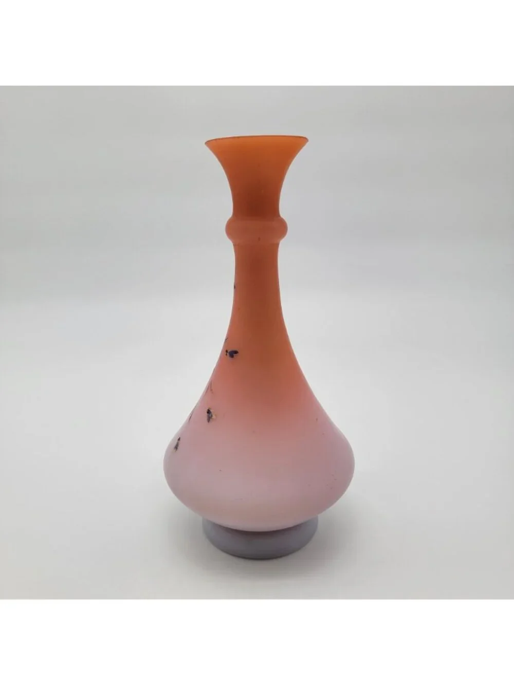 Antique Victorian Handpainted Peach Blow Satin Glass Vase With Floral Motif